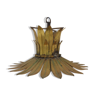 Ceiling lamp flower leaf golden metal year 70