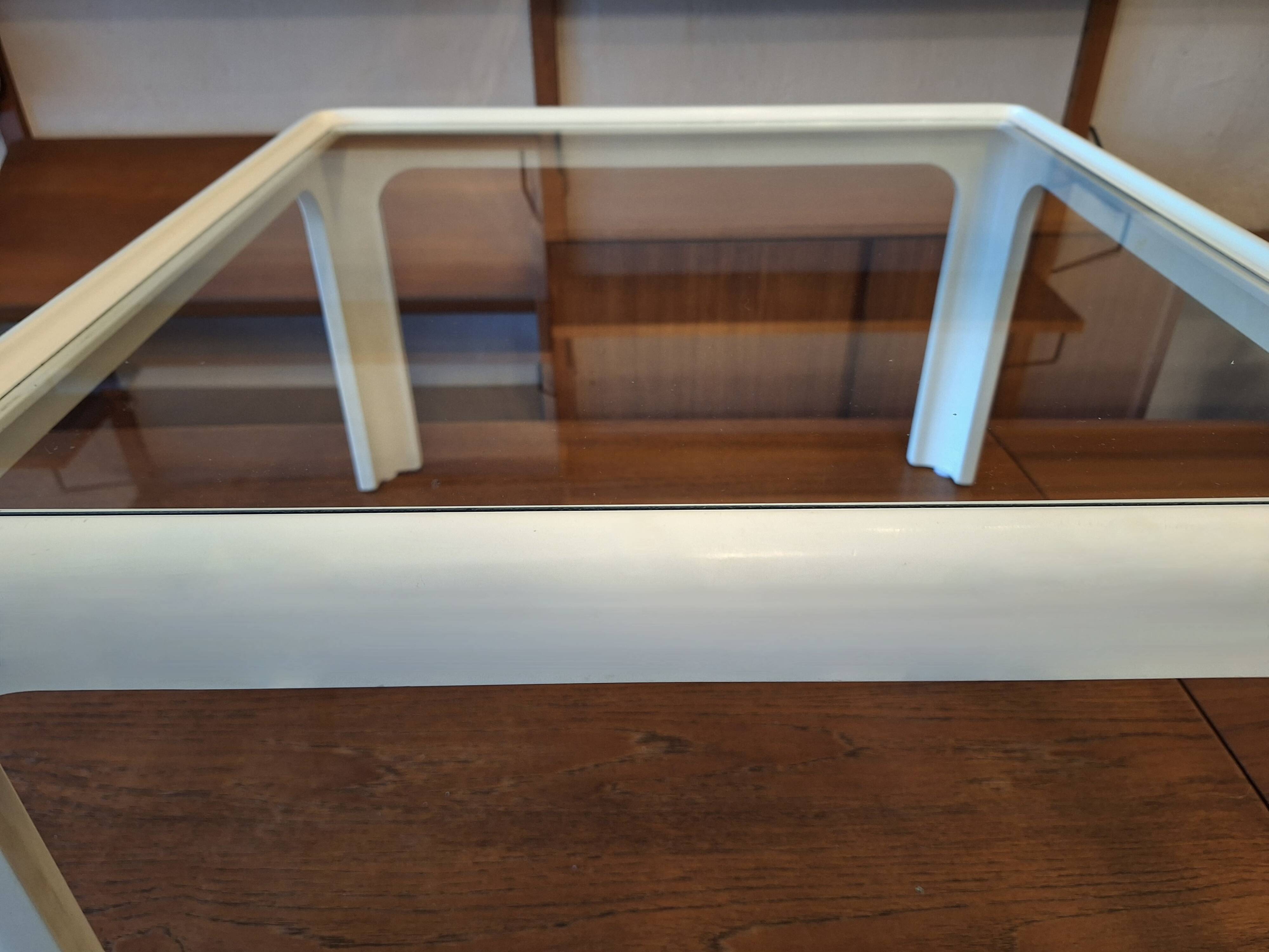 Coffee table in white lacquered wood with glass top, 1960s