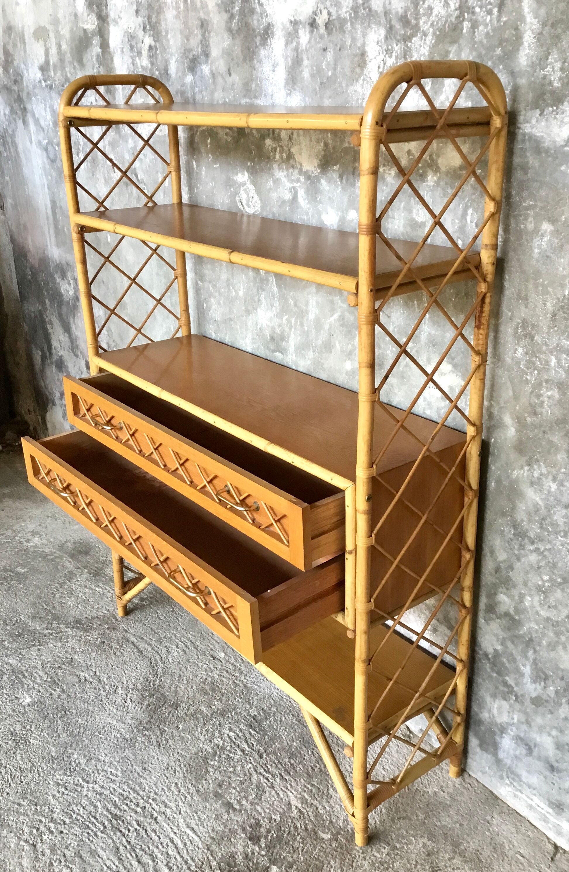 Rattan bookcase, vintage 1960