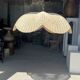 Large suspension or lampshade in flat woven tulip flower rattan H35 D