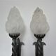 Pair of wall lamps torch glass flame and metal early XXth