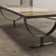 Ceramic coffee table and brushed steel Roche Bobois design Gregorieff 70s, 108x47cm
