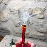 Antique and rare! Sold in a set of 12 colorful twisted stemmed glasses engraved with flowers and leaves