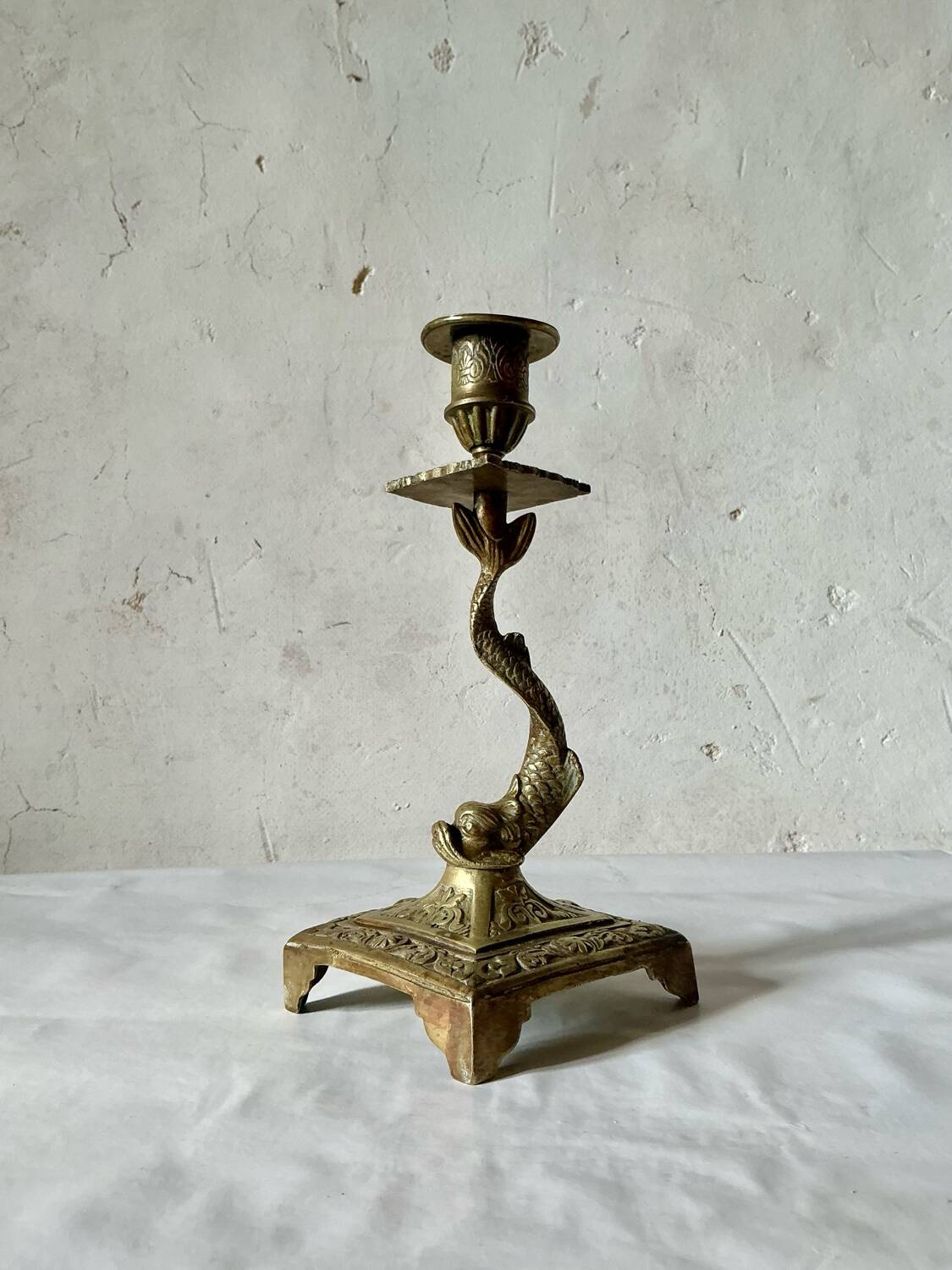 Antique brass candlestick fish