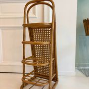 Étagère vintage en rotin et cannage – années 70