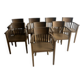 Set of 8 wooden chairs – classic design with slatted backrest (1980s)