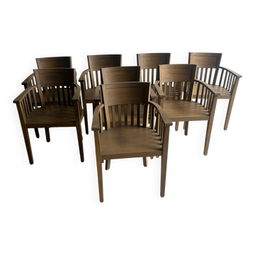 Set of 8 wooden chairs – classic design with slatted backrest (1980s)