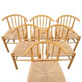 Set of six Scandinavian chairs, in natural wood and rope, Erik Ole Jorgensen, Kvist publisher