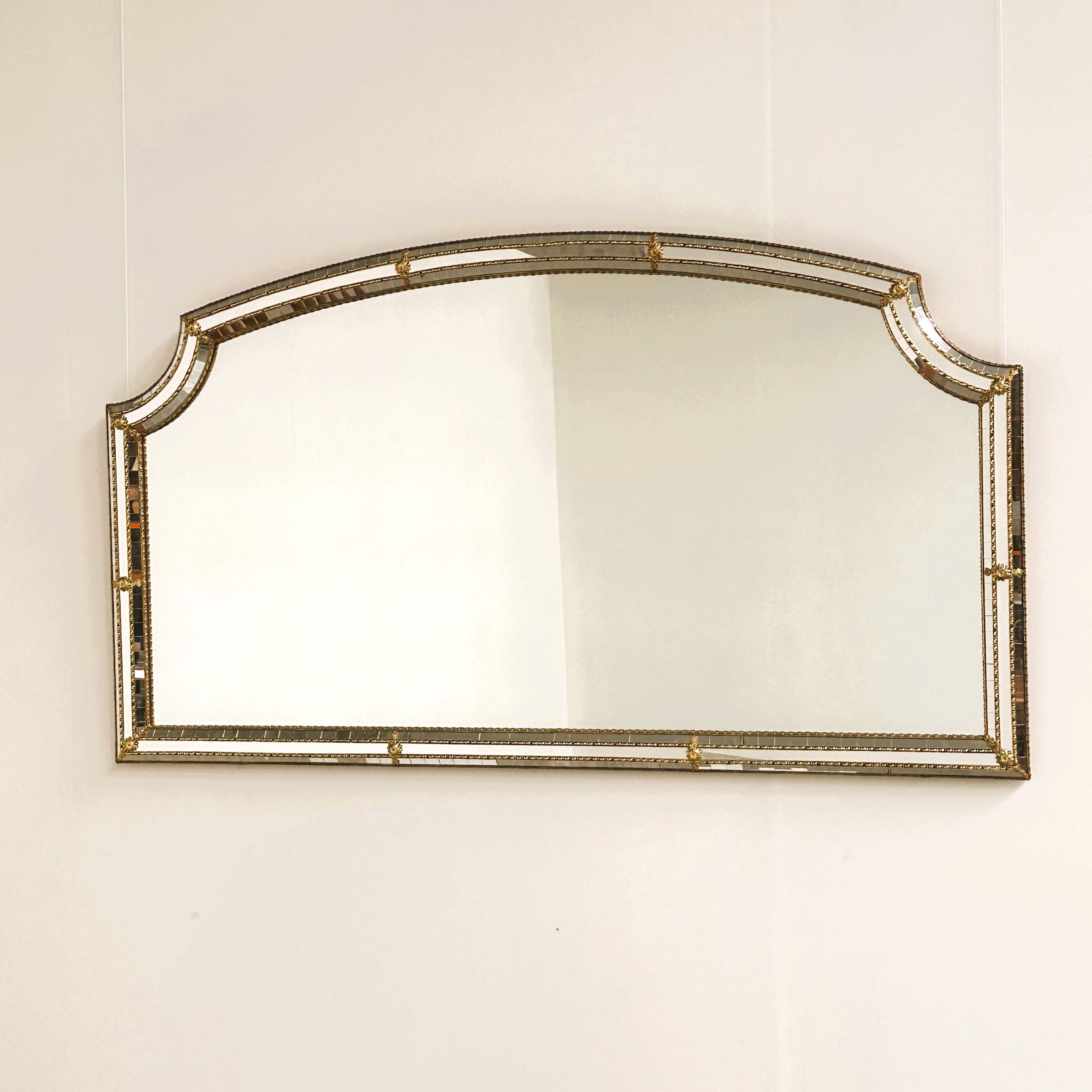 Spanish Golden Mosaic Mirror with Decorative Floral Patterns, 1970s