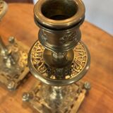 Pair of candlesticks, antique brass, 19th century, signed Prachthauser