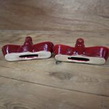 2 Vintage salt cellars in burgundy glazed ceramic slip with gold edging