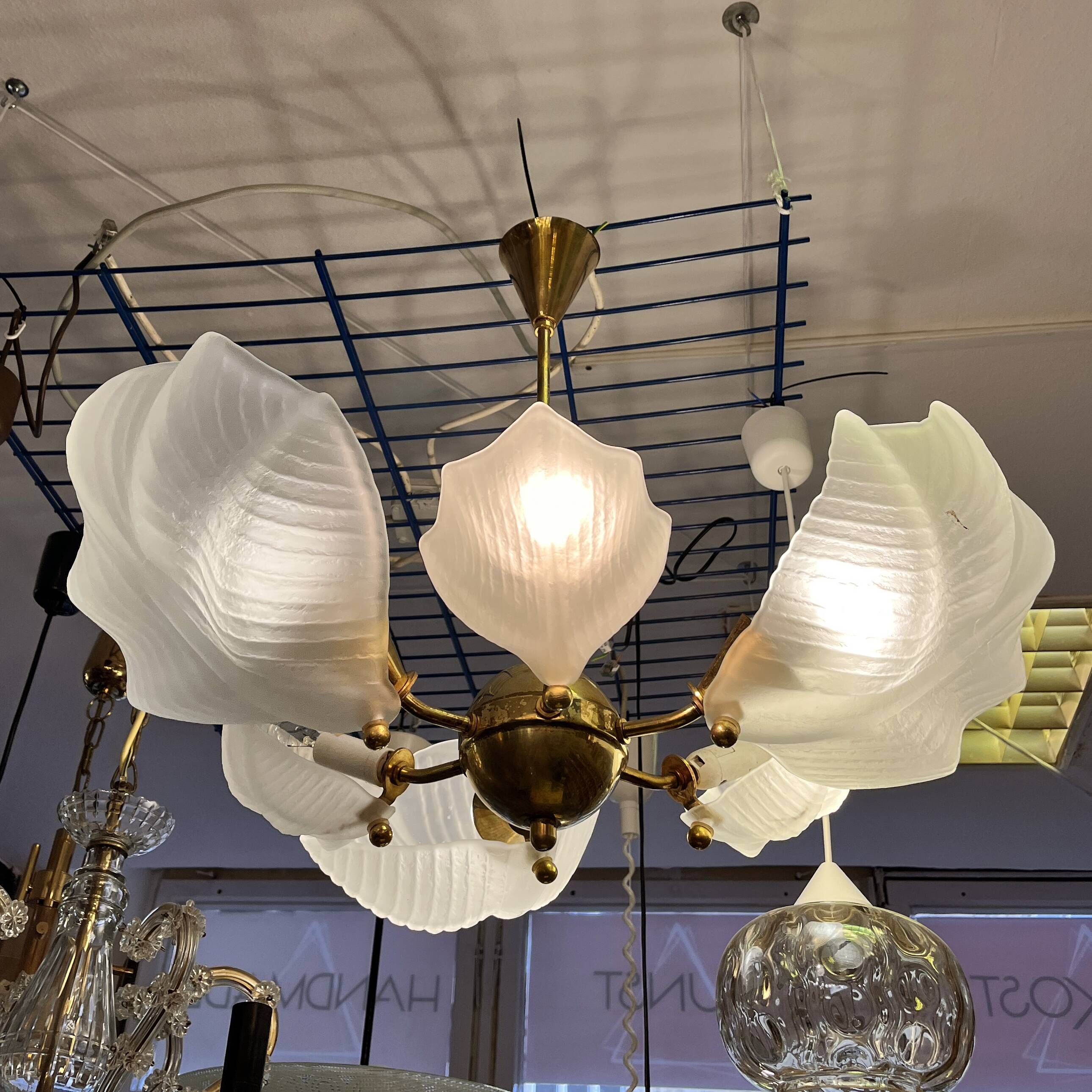 Beautiful chandelier, leaf type, Železny Brod Sklo ZBS, Czechoslovakia, 1970s.