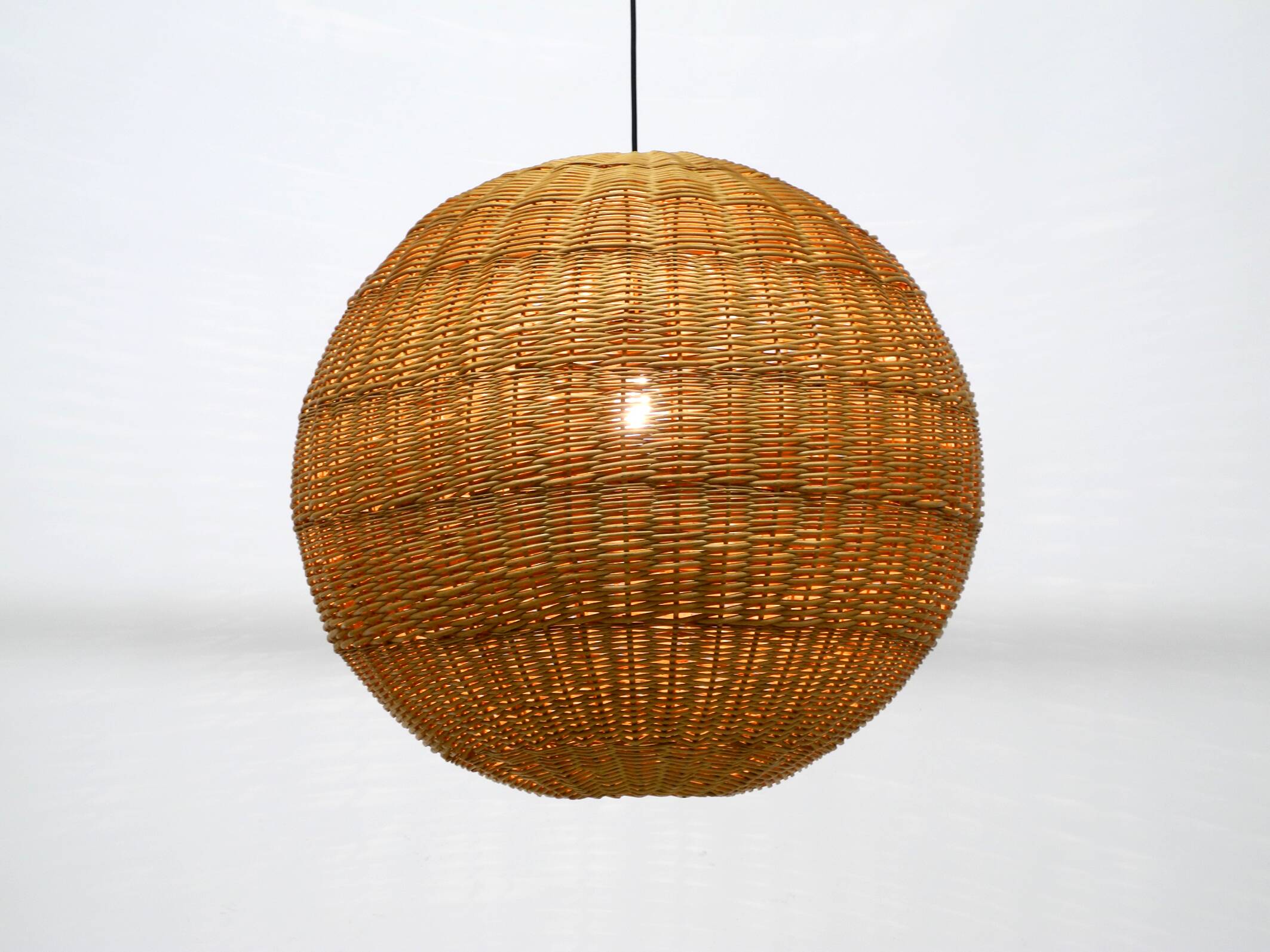 Very rare original XXL rattan ball pendant lamp | Mid Century Modern | Ø 66