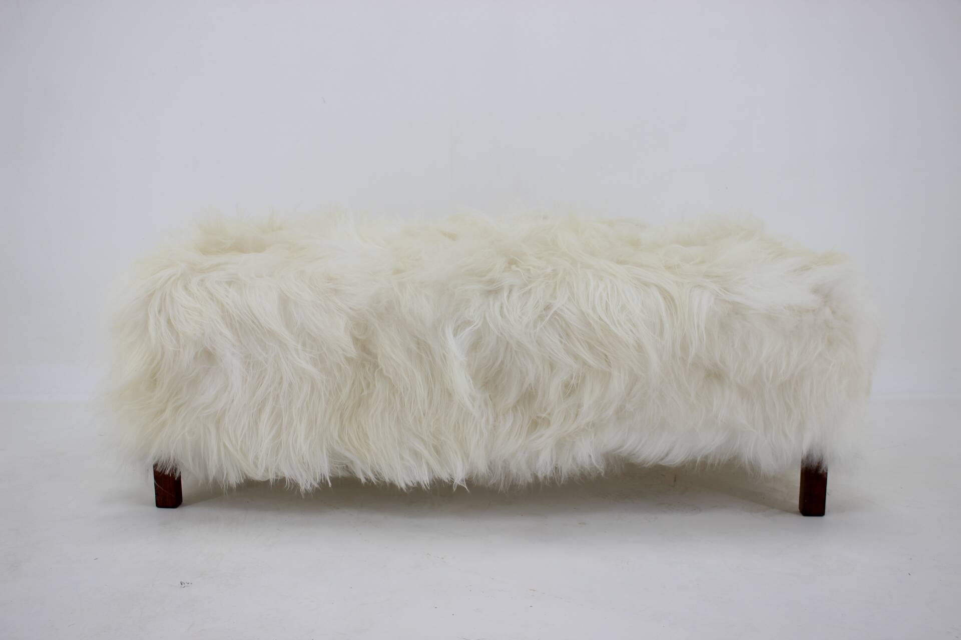 1930s Extraordinary Art Deco Ottoman in Sheepskin Upholstery, Czechoslovakia