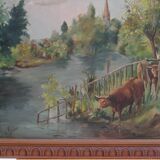 Oil on canvas, cows in the meadow, Maurice Godin