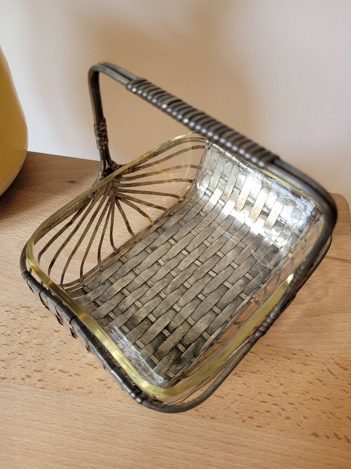 Silver metal and glass basket