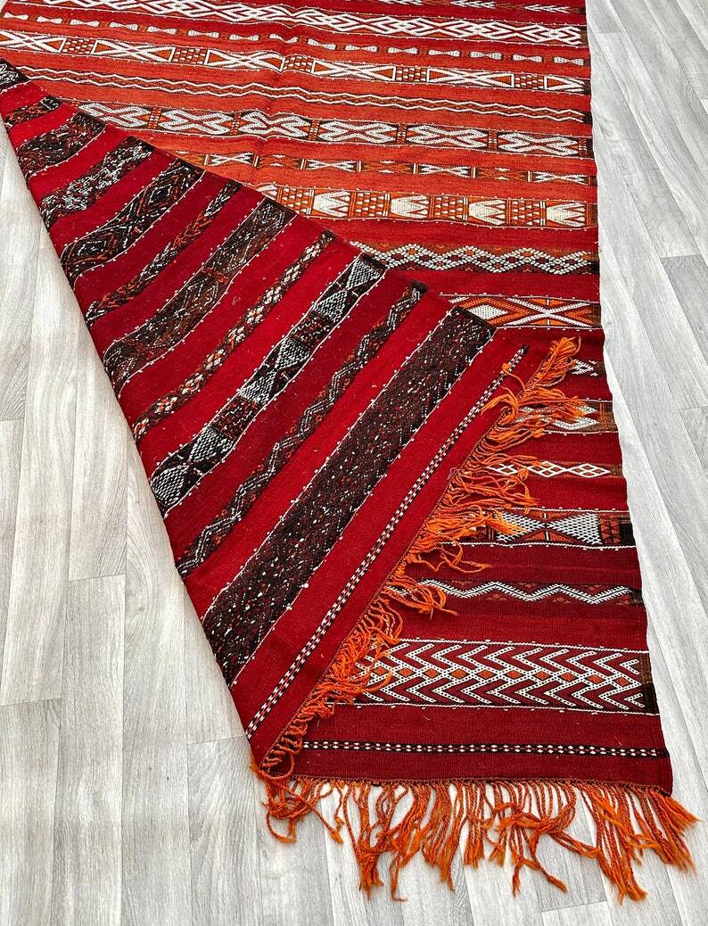 Antique Zemmouri rug, flat woven Berber rug, handmade Moroccan rug, home decor