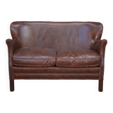 Small Vintage Bench Sofa Studded Leather Sofa 1970s