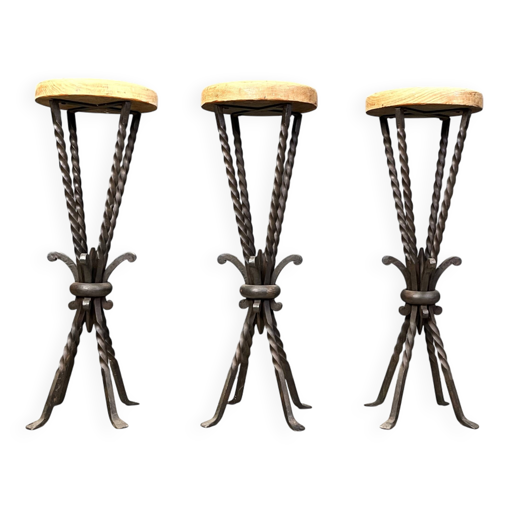 Vintage french wrought iron bar stools, 1960s - set of 3