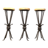 Vintage french wrought iron bar stools, 1960s - set of 3