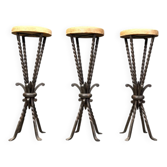 Vintage french wrought iron bar stools, 1960s - set of 3