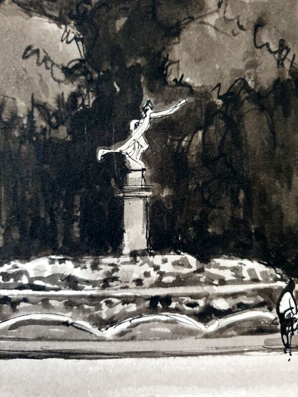 André Duculty (1912-1990) Ink wash on paper "Saint Germain en Laye, la terrasse" Signed