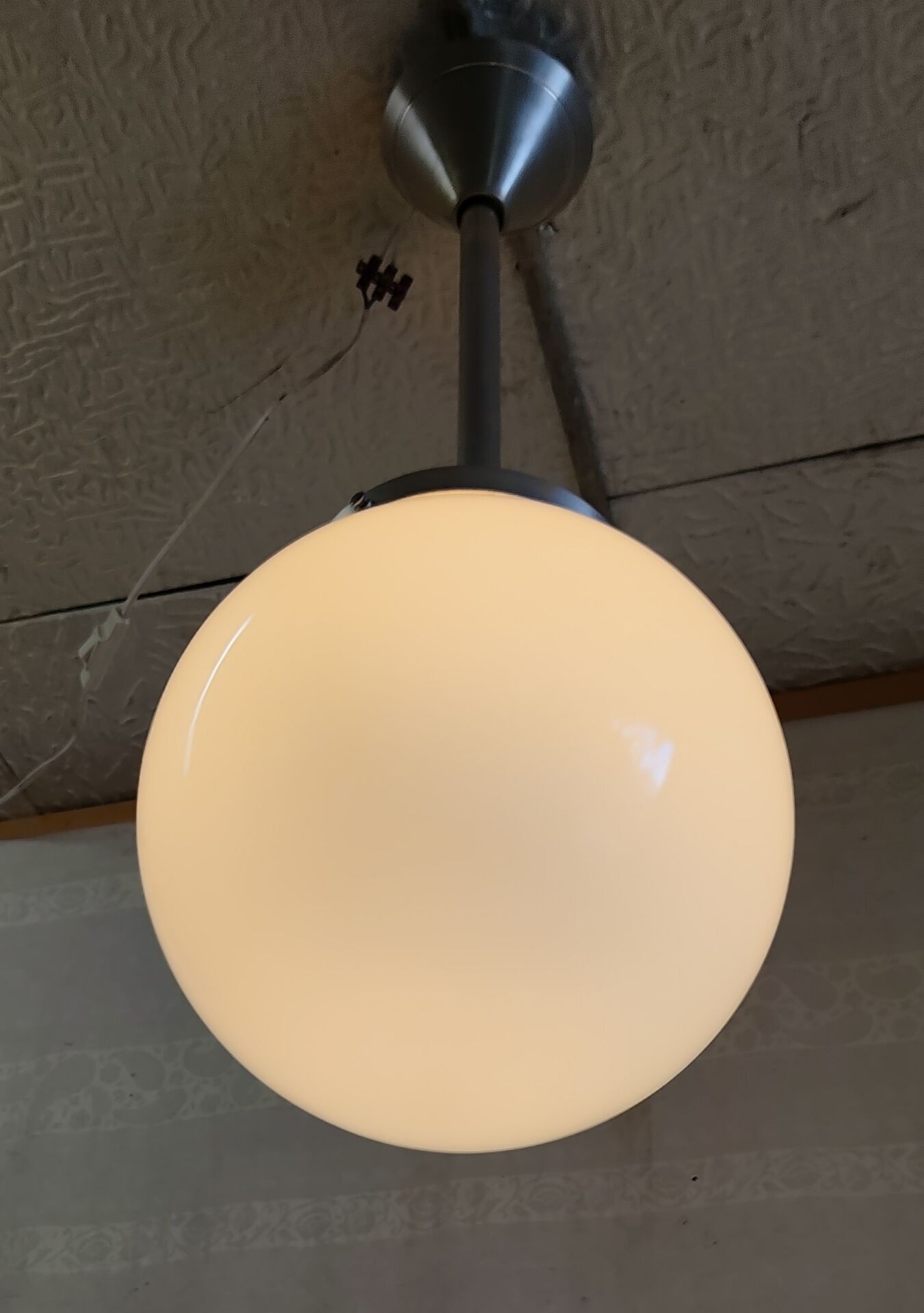 Art Deco aluminium suspension with XL opaline globe - mid 20th century.