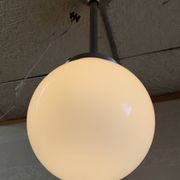 Art Deco aluminium suspension with XL opaline globe - mid 20th century.
