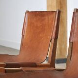 Pair of Riaza chairs in cognac leather by Paco Muñoz for Darro Gallery, Spain
