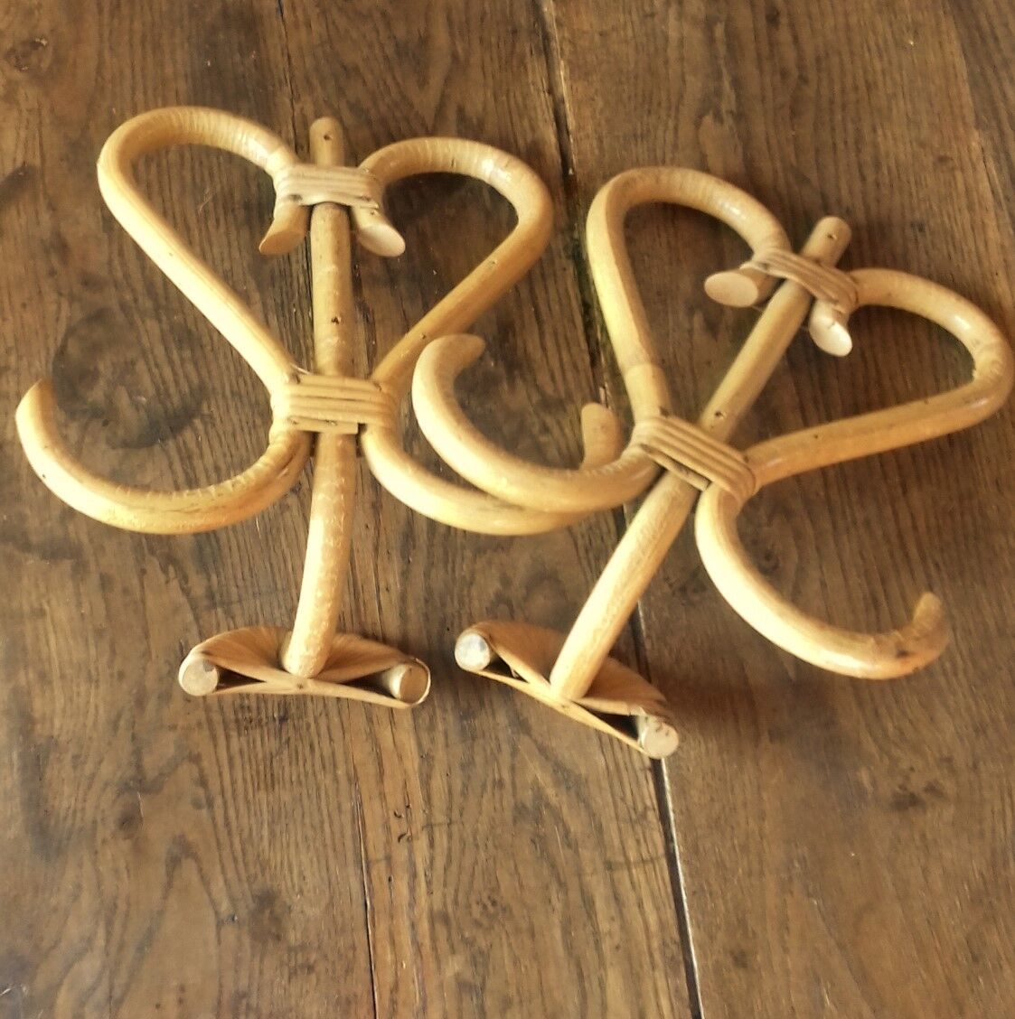 Pair vintage rattan coat holder