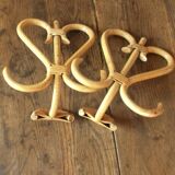 Pair vintage rattan coat holder