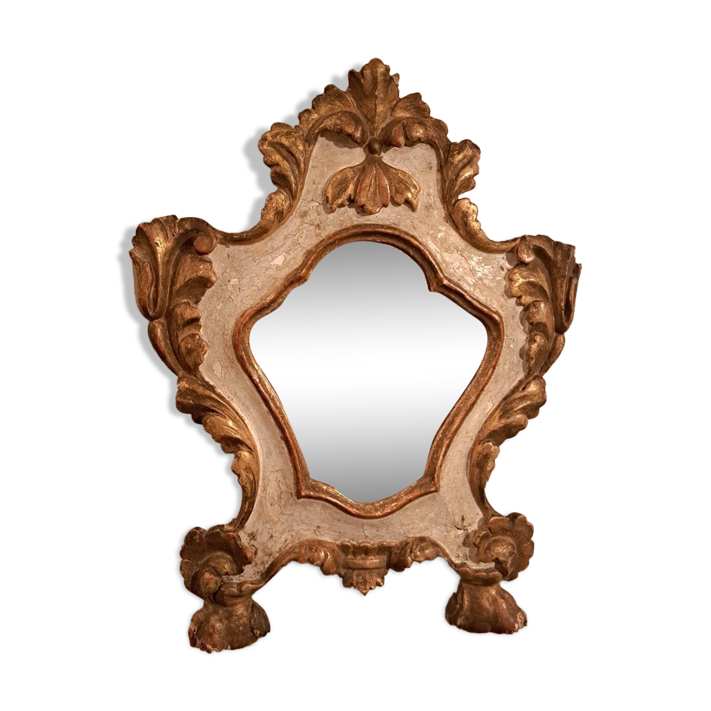 18th century Italian mirror in gilded and painted wood
