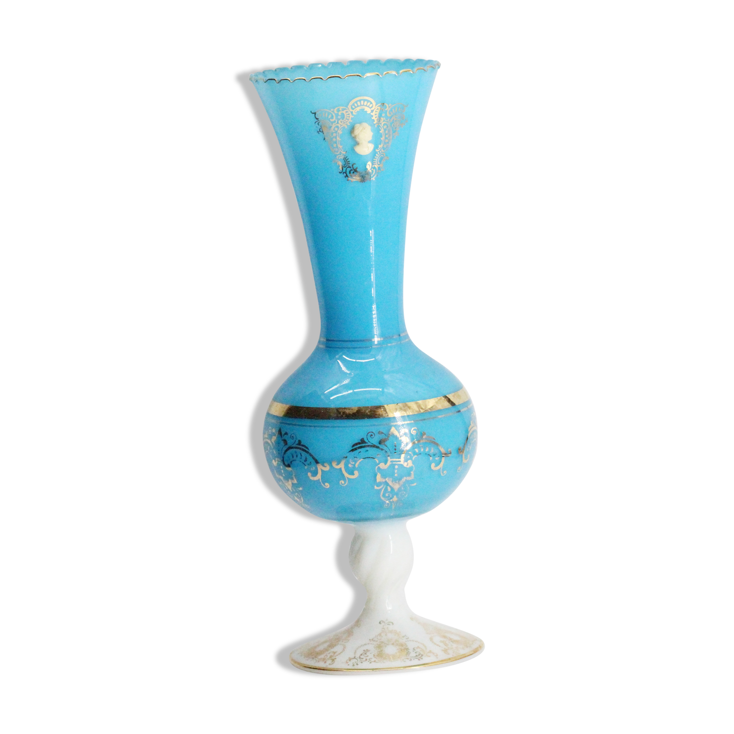 Golden opaline blue vase