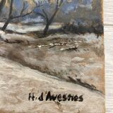Huile sur panneau paysage vintage