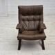 Fauteuil en cuir de meuble marron, années 1970, design scandinave,