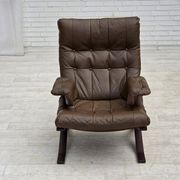 Fauteuil en cuir de meuble marron, années 1970, design scandinave,