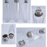 Three Art Deco crystal chrome glass bottles