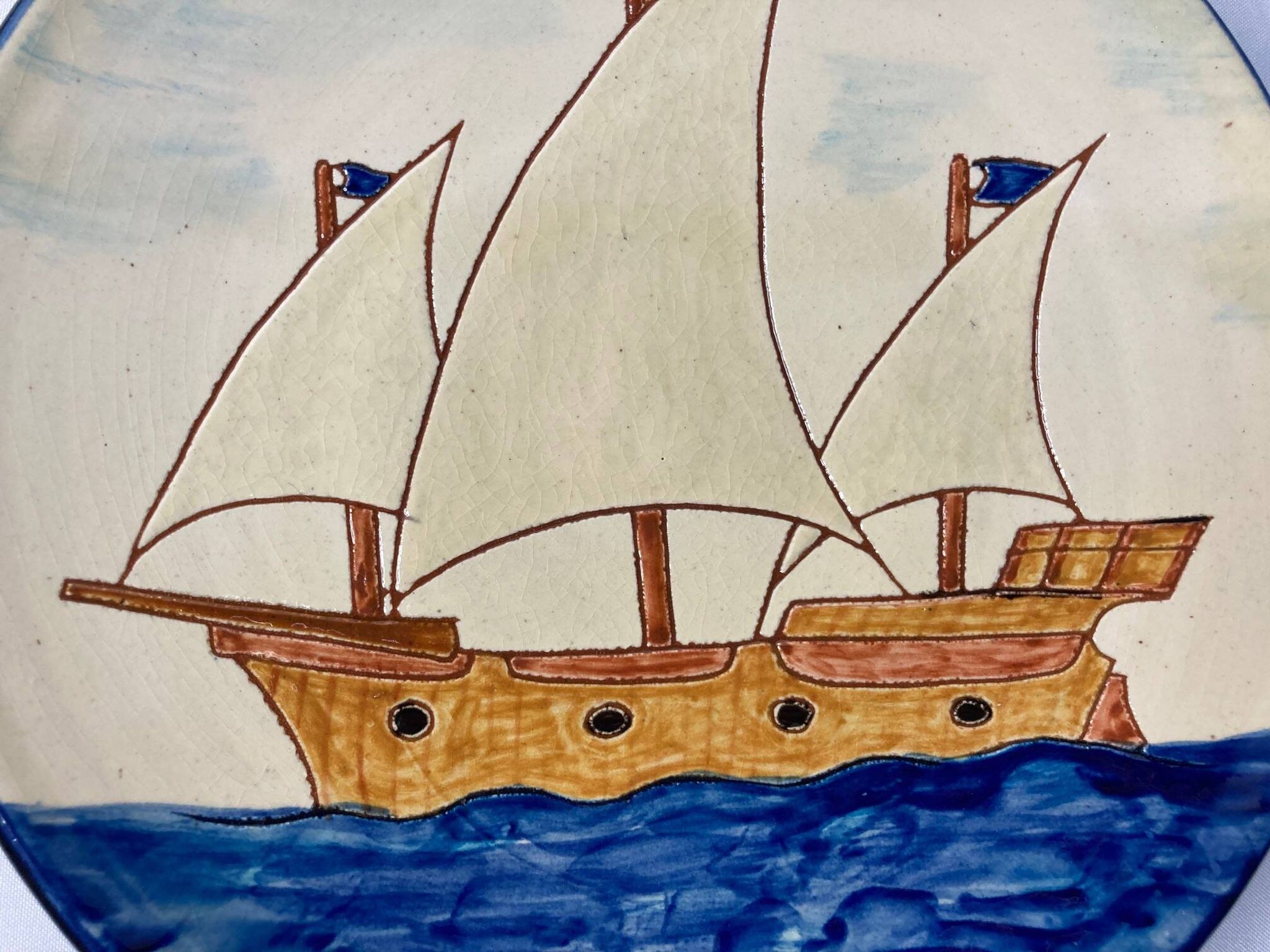 Assiette artisanale Keros bateau Lloret Espagne XXème
