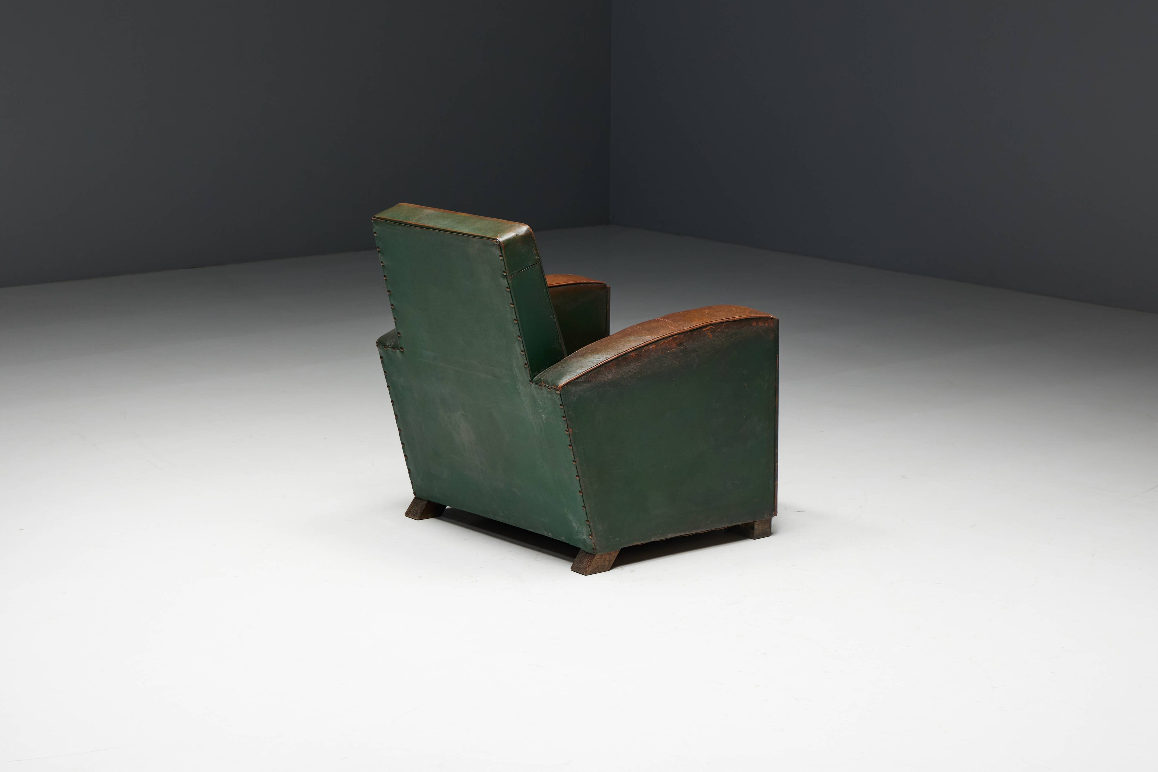 Art Deco Leather Club Chairs, France, 1930s