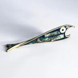 Fish bottle opener, abalone shell & alpaca, Mexico, 1980s