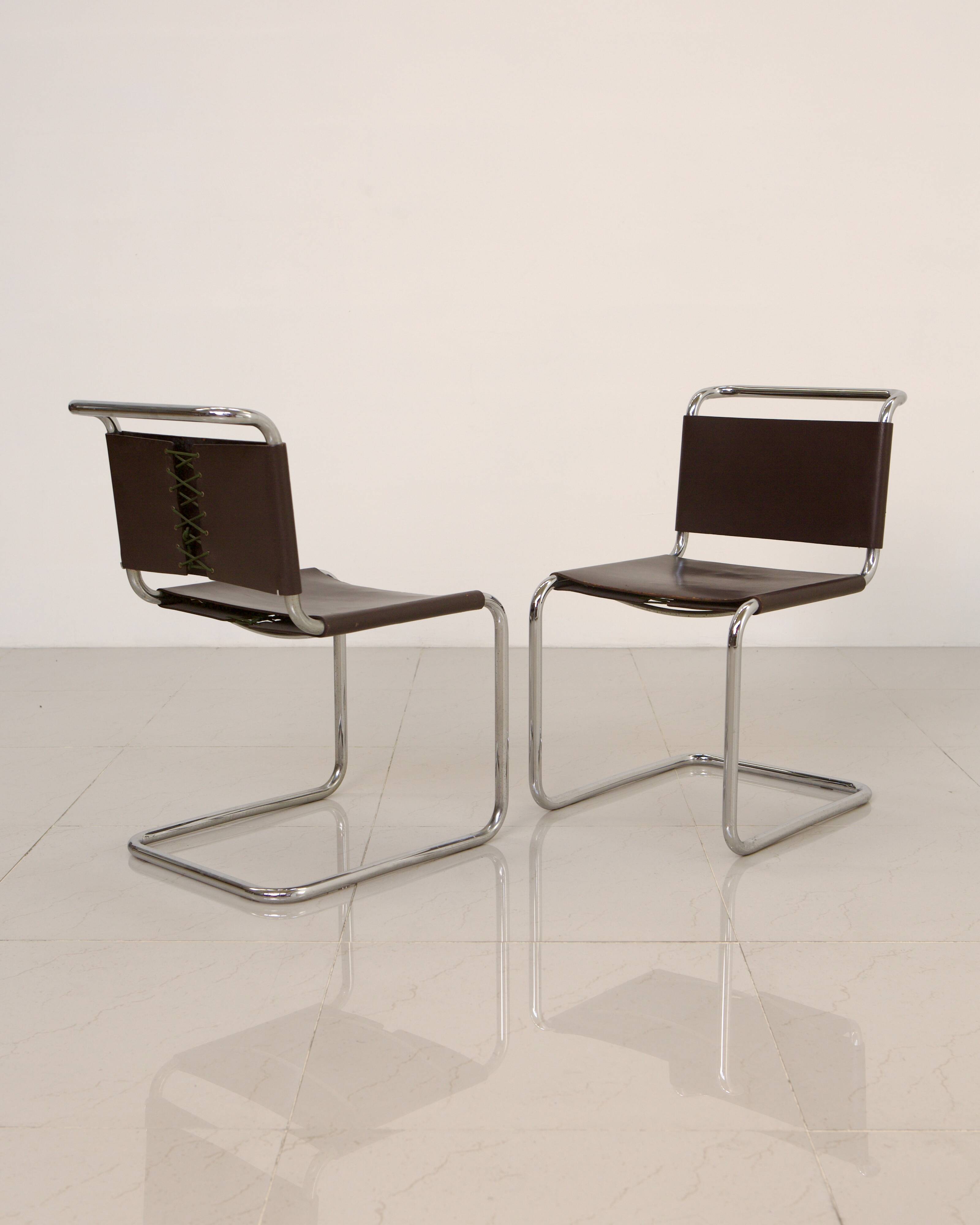 Set of 4 "S33" chairs in brown leather by Mart Stam for Gavina 60's