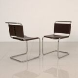 Set of 4 "S33" chairs in brown leather by Mart Stam for Gavina 60's