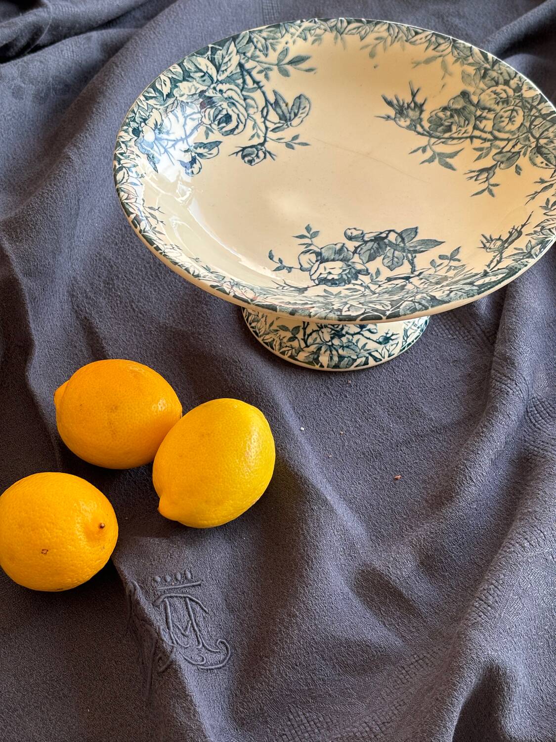 Gien iron clay compote bowl, “Floreal” model