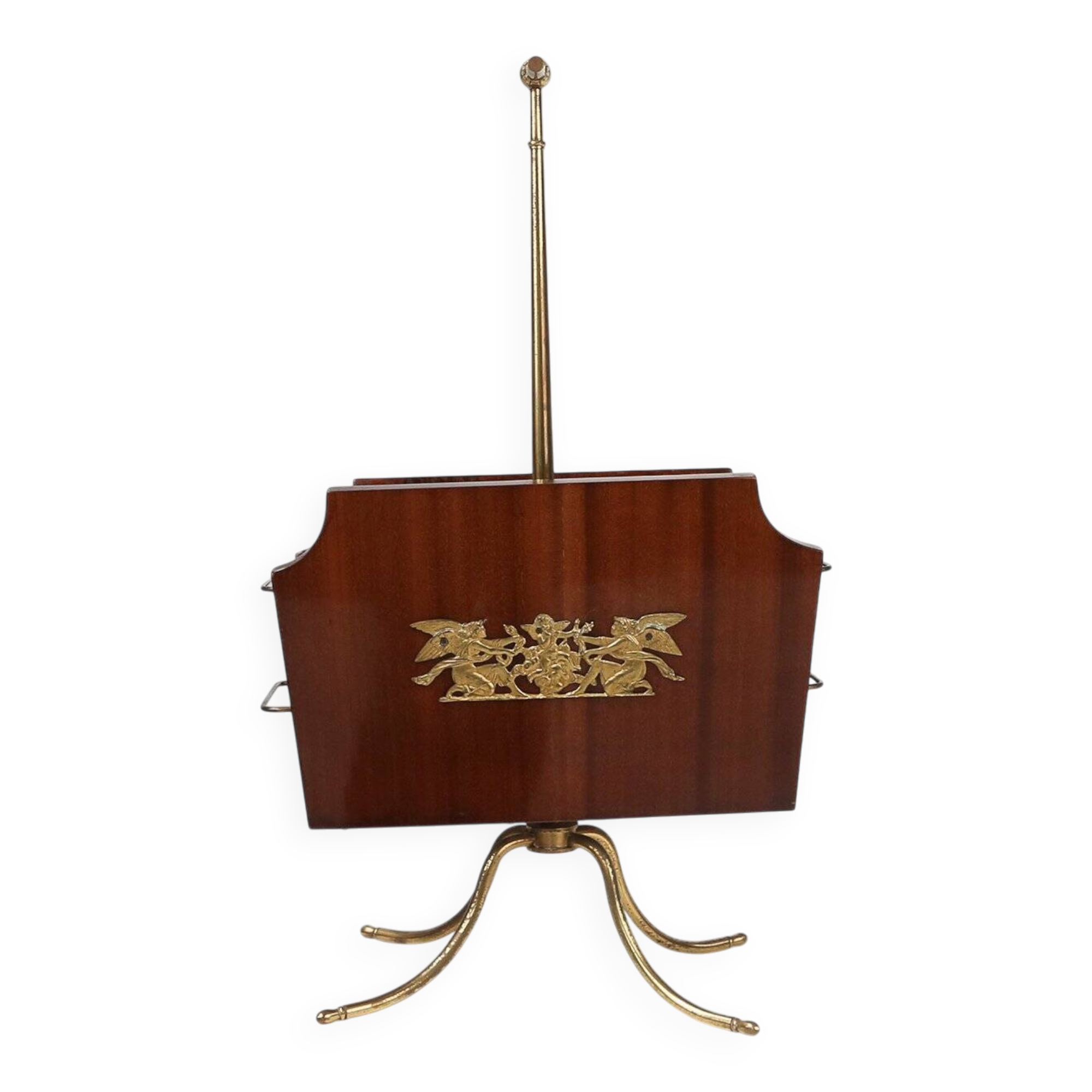 Magazine Rack with Messing Decorations and Feet, France ca. 1950