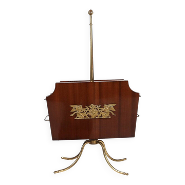 Magazine Rack with Messing Decorations and Feet, France ca. 1950