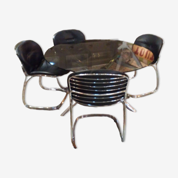 Table et fauteuils chromé