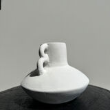 Handmade terracotta vase painted white with double handles H:16 D:20