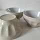 Trio de bols de ferme beige facetté & intérieur blanc