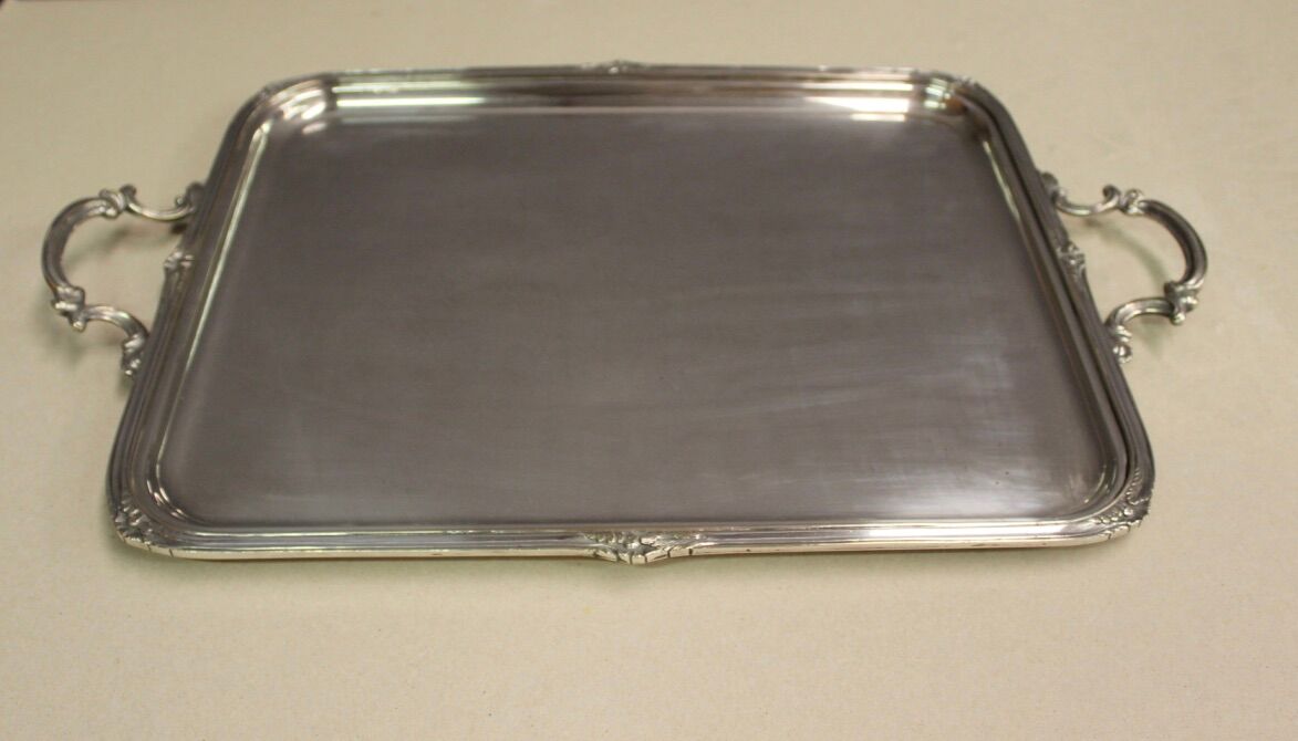 Louis XV style service tray in silver metal around 1900