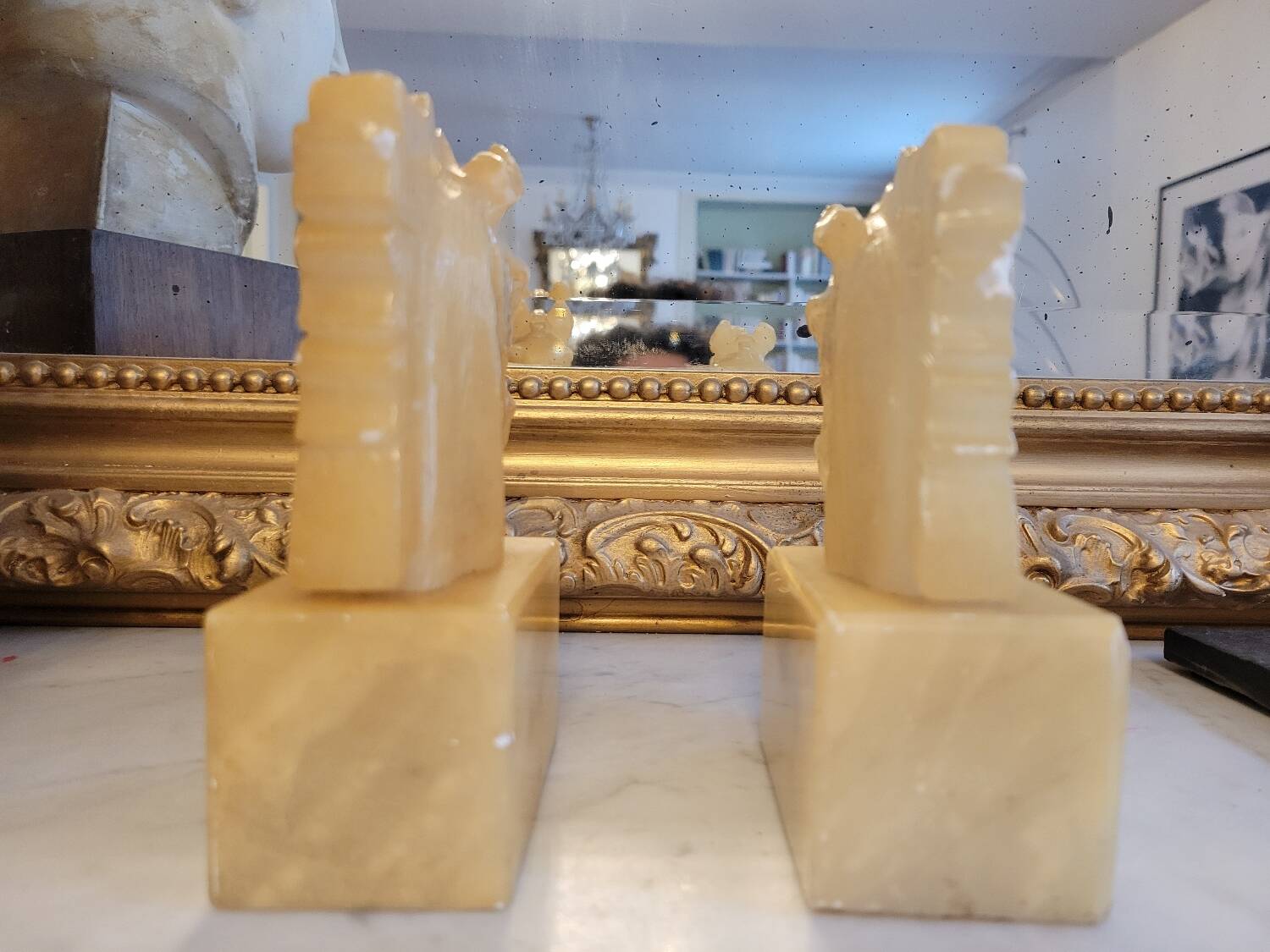 Pair of alabaster horse bookends